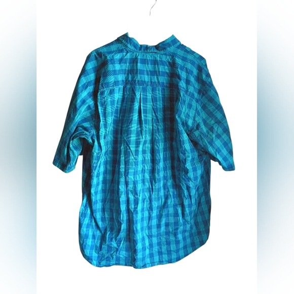 Men's Wrangler Button Down Blue And Teal Plaid Shortsleeve Shirt Size 2XT - Picture 4 of 4